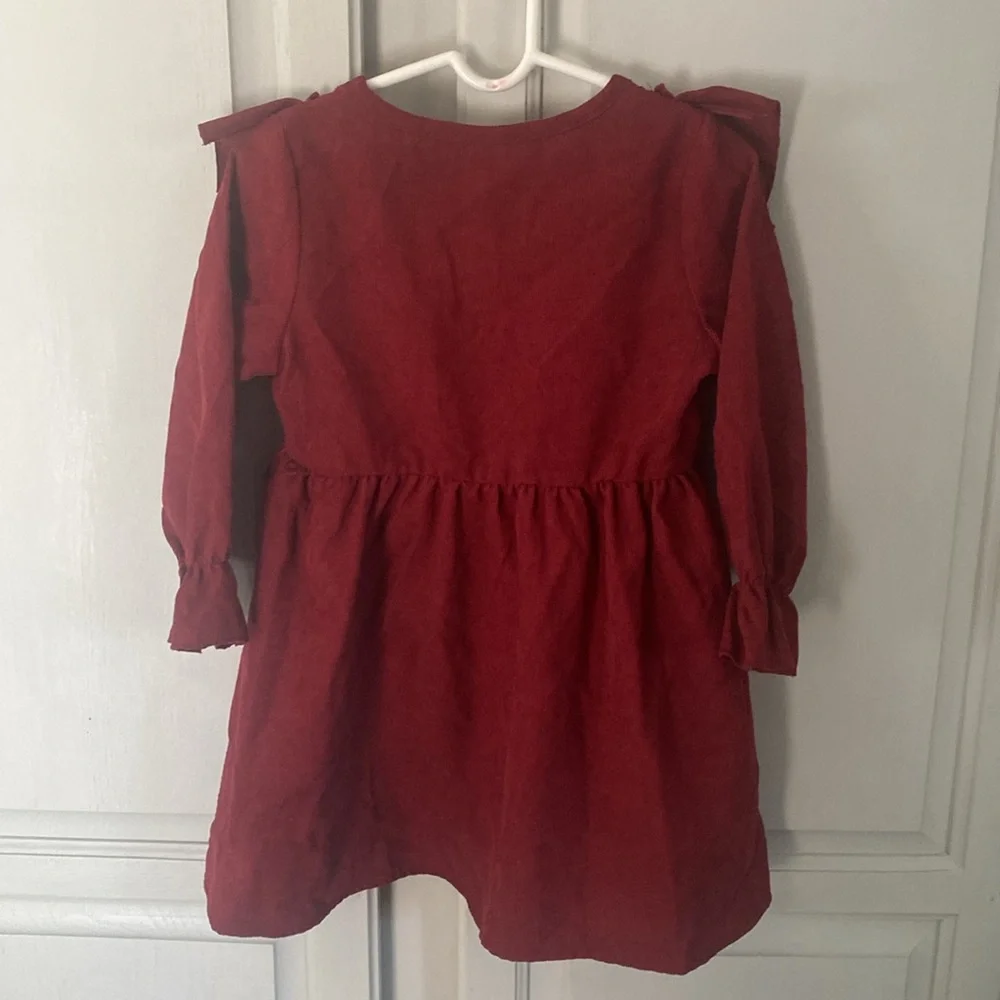 Burgundy Toddler corduroy embroidered floral Dress